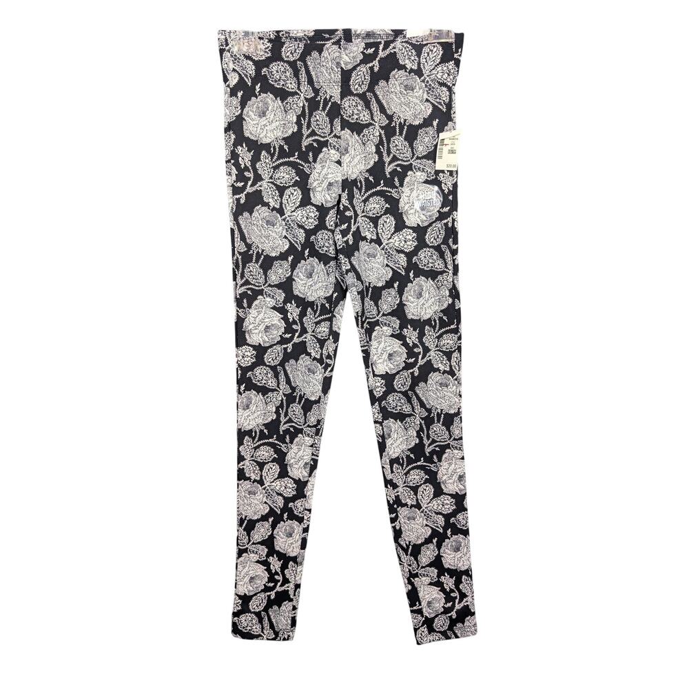 Bethany Mota Leggings Womens XS Black White Floral High Waist Stretch Skinny Fit